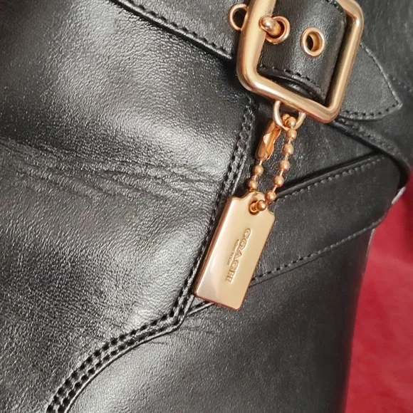 Coach Black Ankle Boots with Gold Buckle - Picture 5 of 5